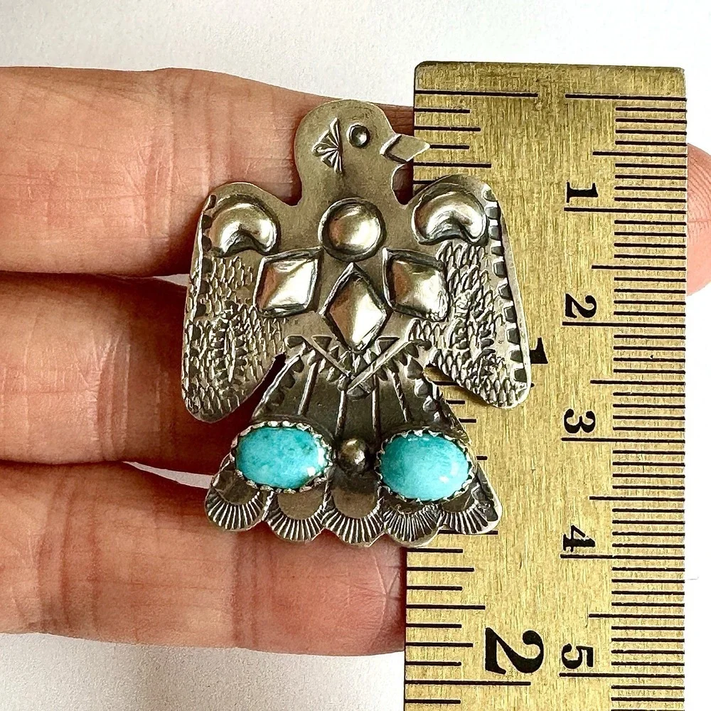 Navajo Thunderbird‎ Ring Turquoise Sz 7 Sterling Signed T Yazzie Native American